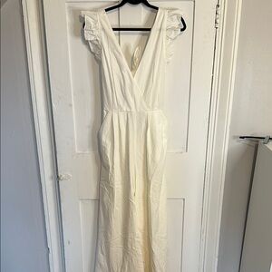 White Ruffle Sleeve Jumpsuit